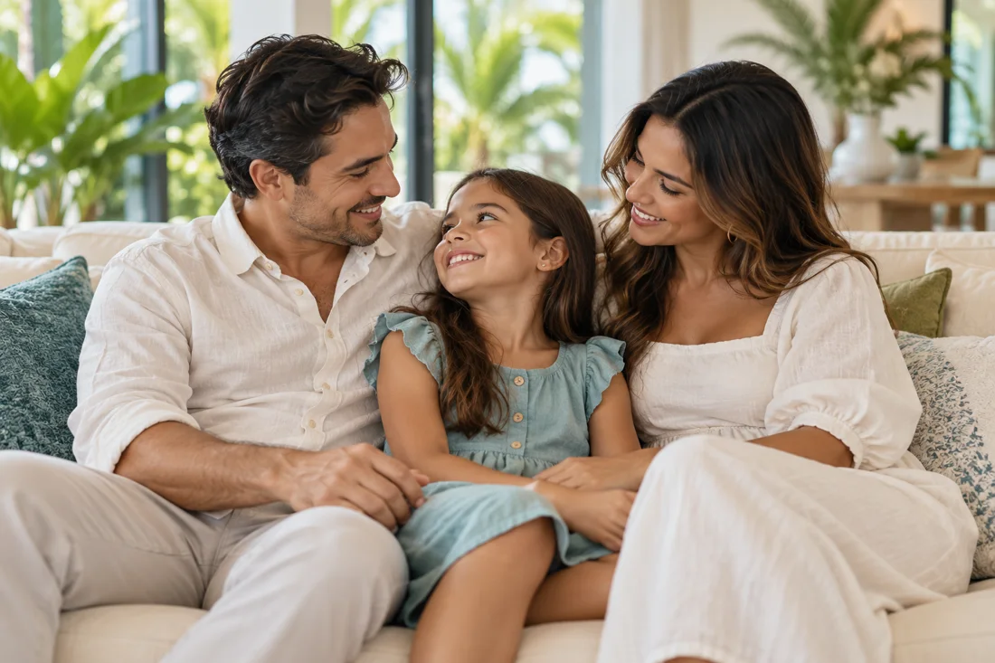 Familia compartiendo un momento tranquilo en su hogar